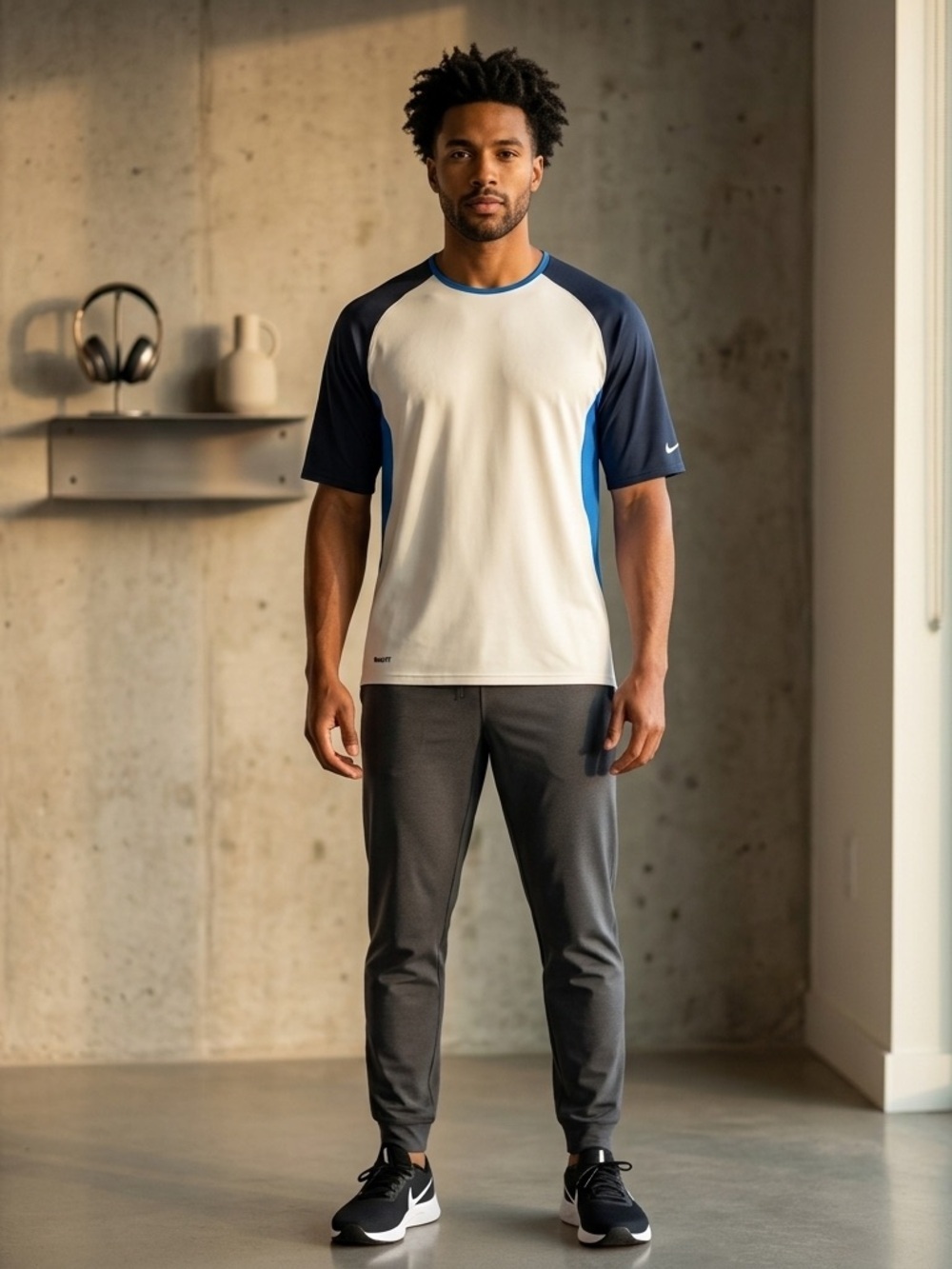 Nike Men’s White and Navy Raglan Athletic Tee Nike Fitdry Size Large